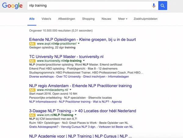 Top 4 advertenties in Google Adwords
